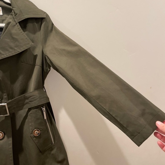 Michael Kors Belted Rain Trench Coat Removable Lining Hood Olive Green Size PXS - Picture 8 of 13